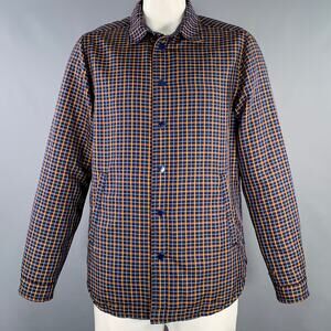 SCOTCH AND SODA Size XXL Orange Navy Plaid Polyester Snaps Coat